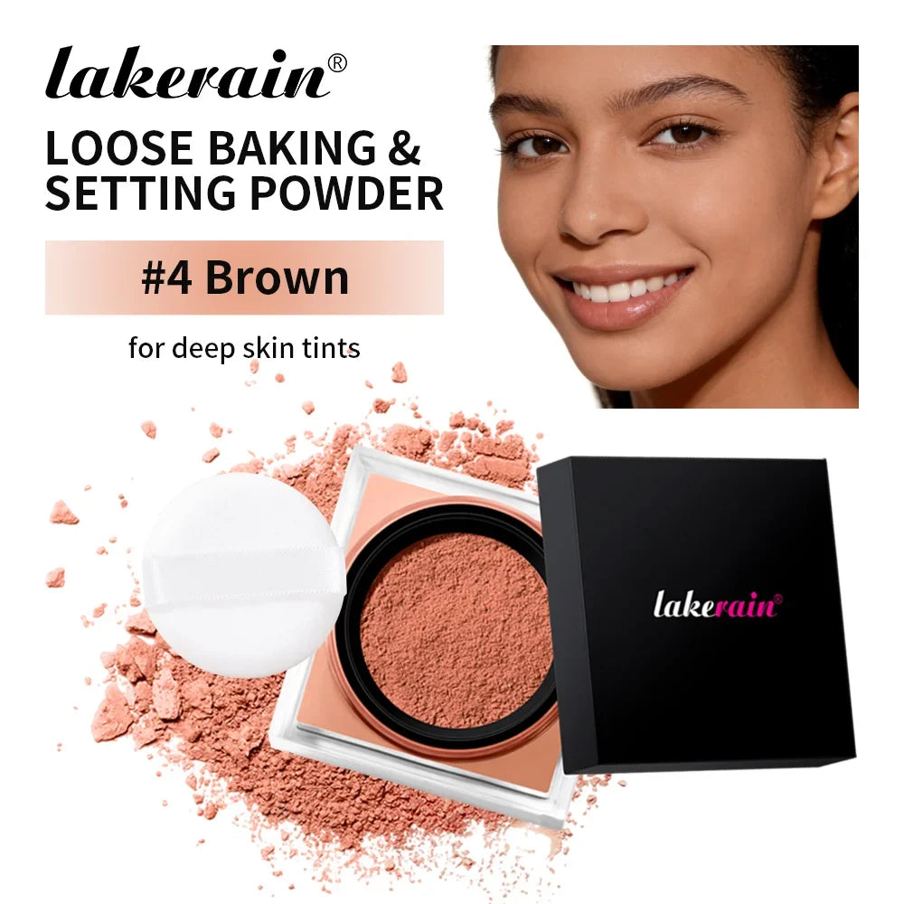 Lakerain Loose Baking & Setting Powder + Puff | Matte Finish