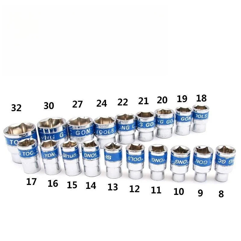1/2" Drive Short Hex Socket Set 8–32mm CR-V Steel 13-Piece