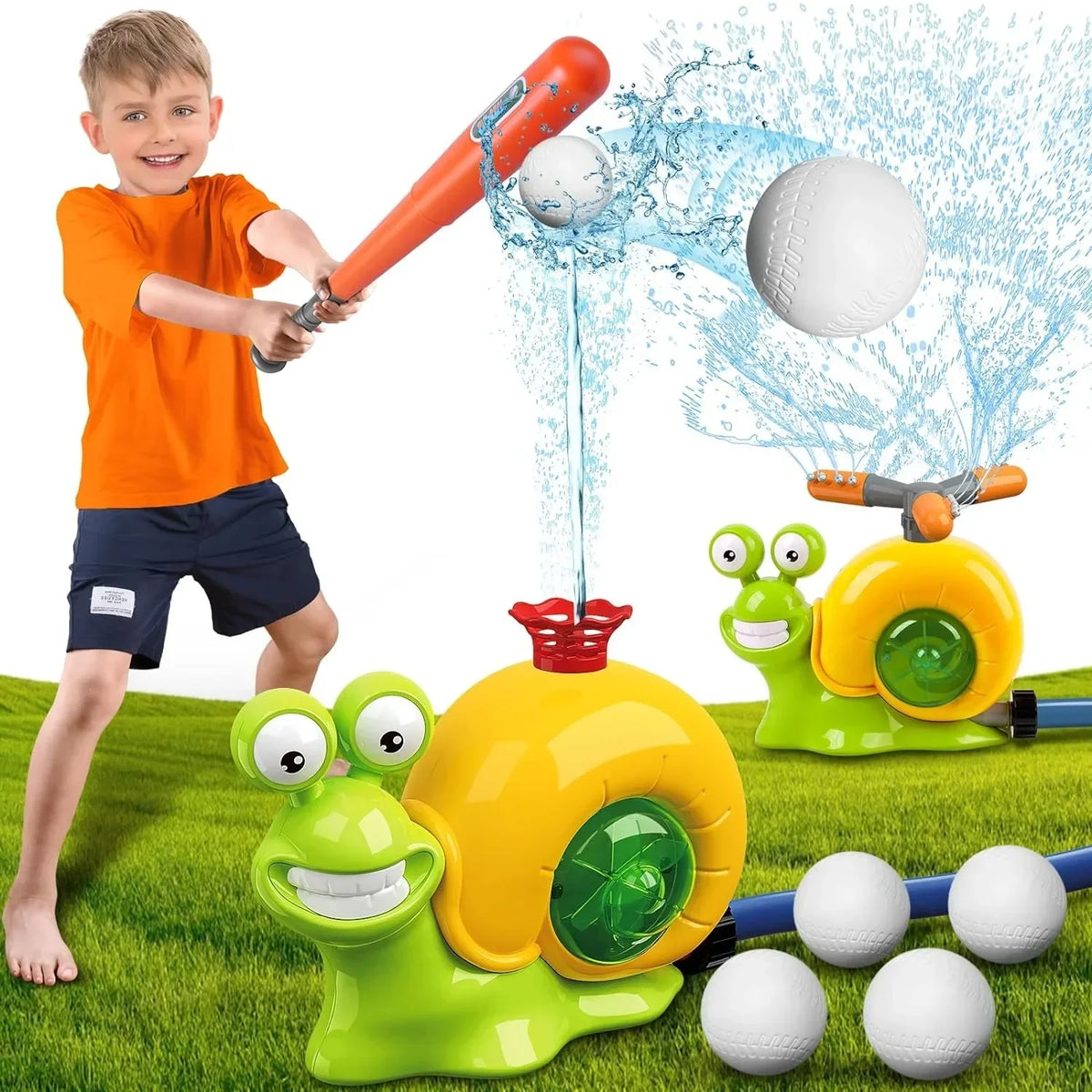 2-in-1 Snail Water Sprinkler Baseball Toy | 360° Rotating