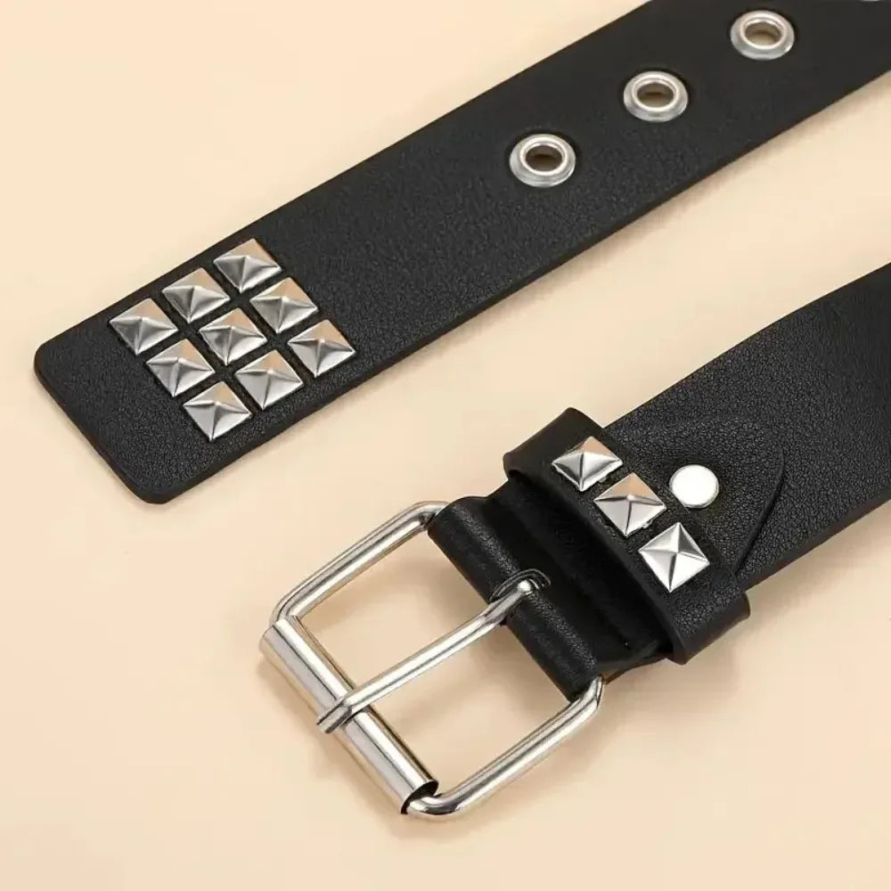 Square Rivet Punk Belt – Unisex PU Leather Jeans Belt