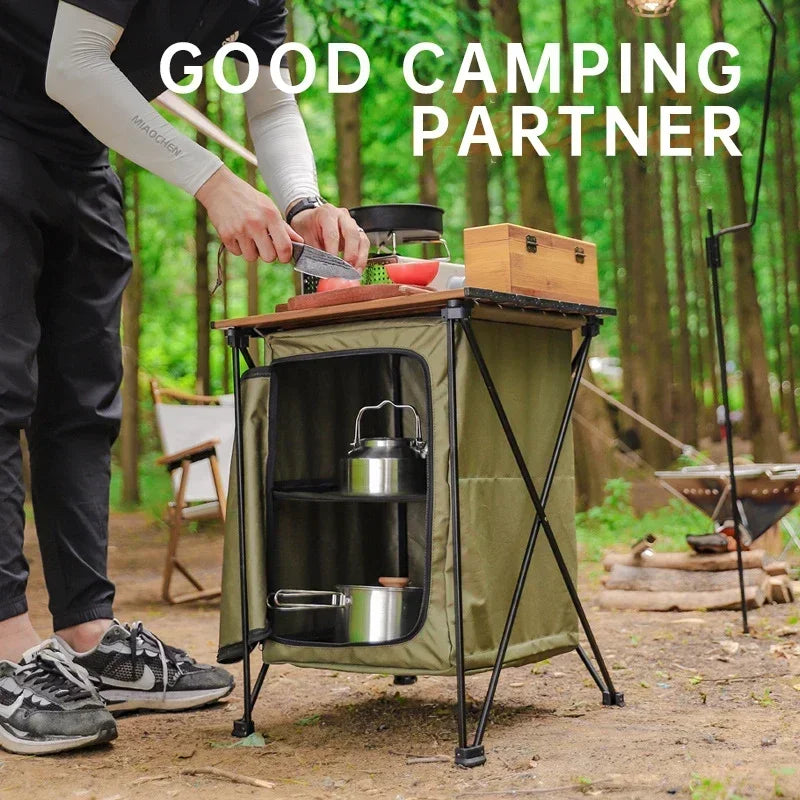 Folding Camping Cabinet – Double-Deck Oxford Cloth Outdoor Table