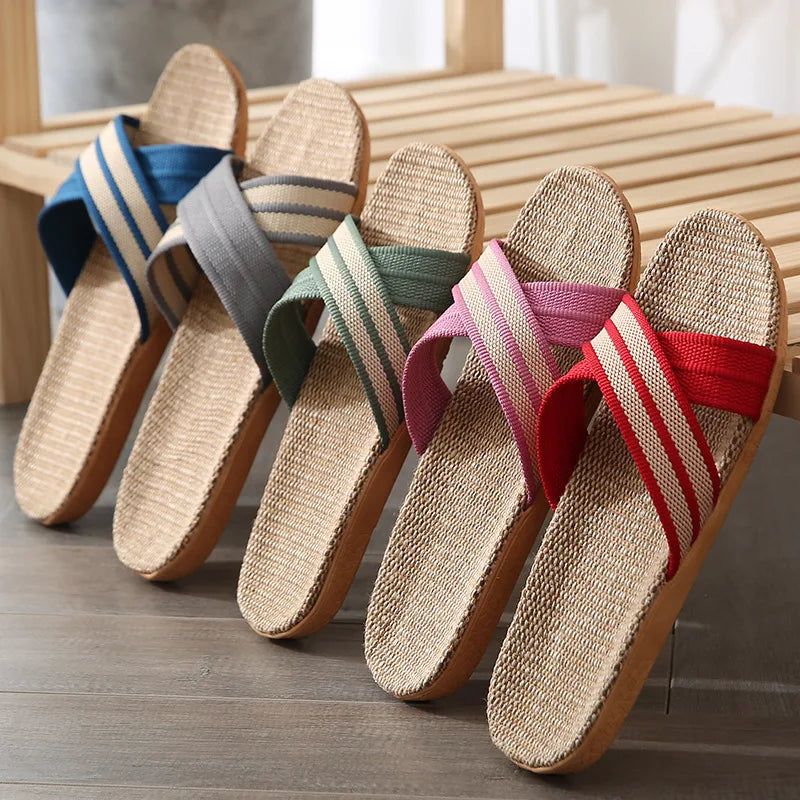 Men's Linen Open Toe Slippers | Indoor & Beach Flat Sandals