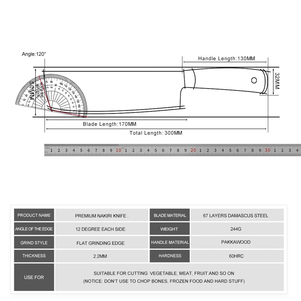 GrandSharp 6.7" VG-10 Damascus Nakiri Knife | Japanese Steel