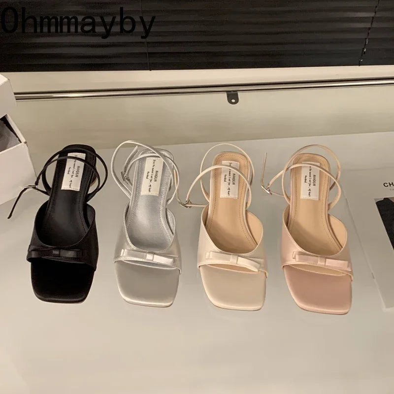 Women's Butterfly-Knot Open Toe Square Heel Dress Sandals