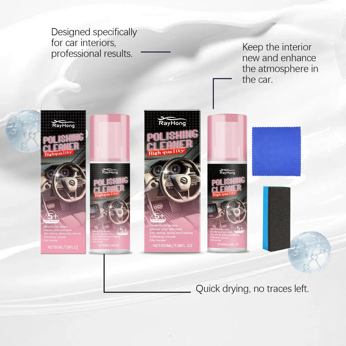 Rayhong 100ml Car Interior Polish & Leather Care Kit