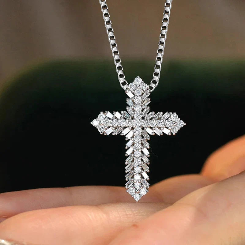 Huitan Crystal Cross Pendant Necklace | Cubic Zirconia Women