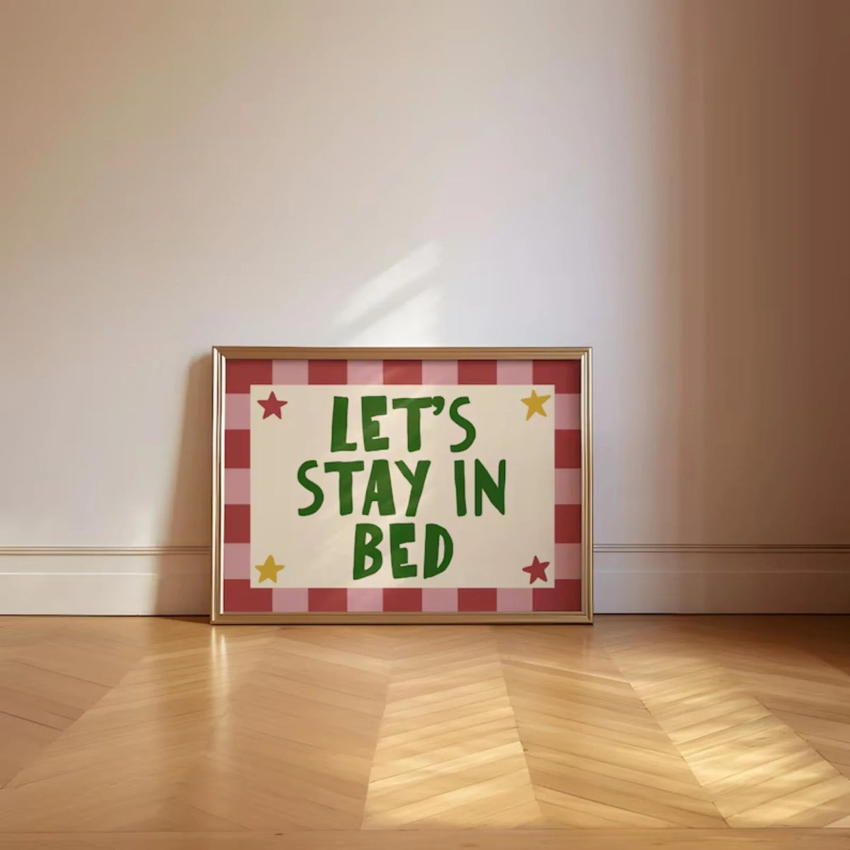 "Let's Stay In Bed" Retro Typography Canvas Wall Art Print