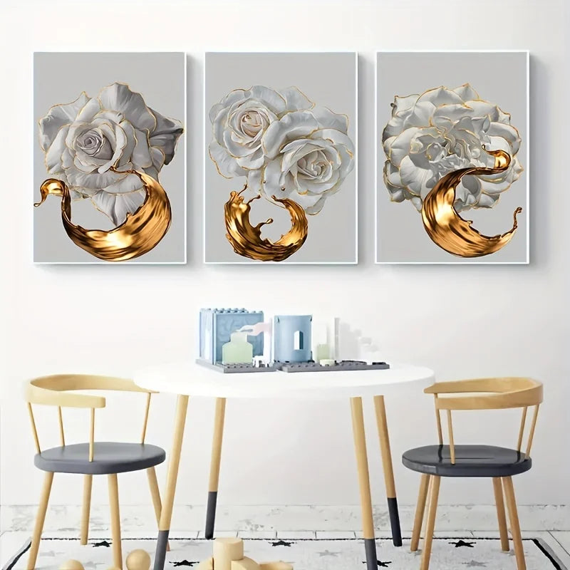 3-Piece White Rose Gold Canvas Wall Art | Modern Floral Decor