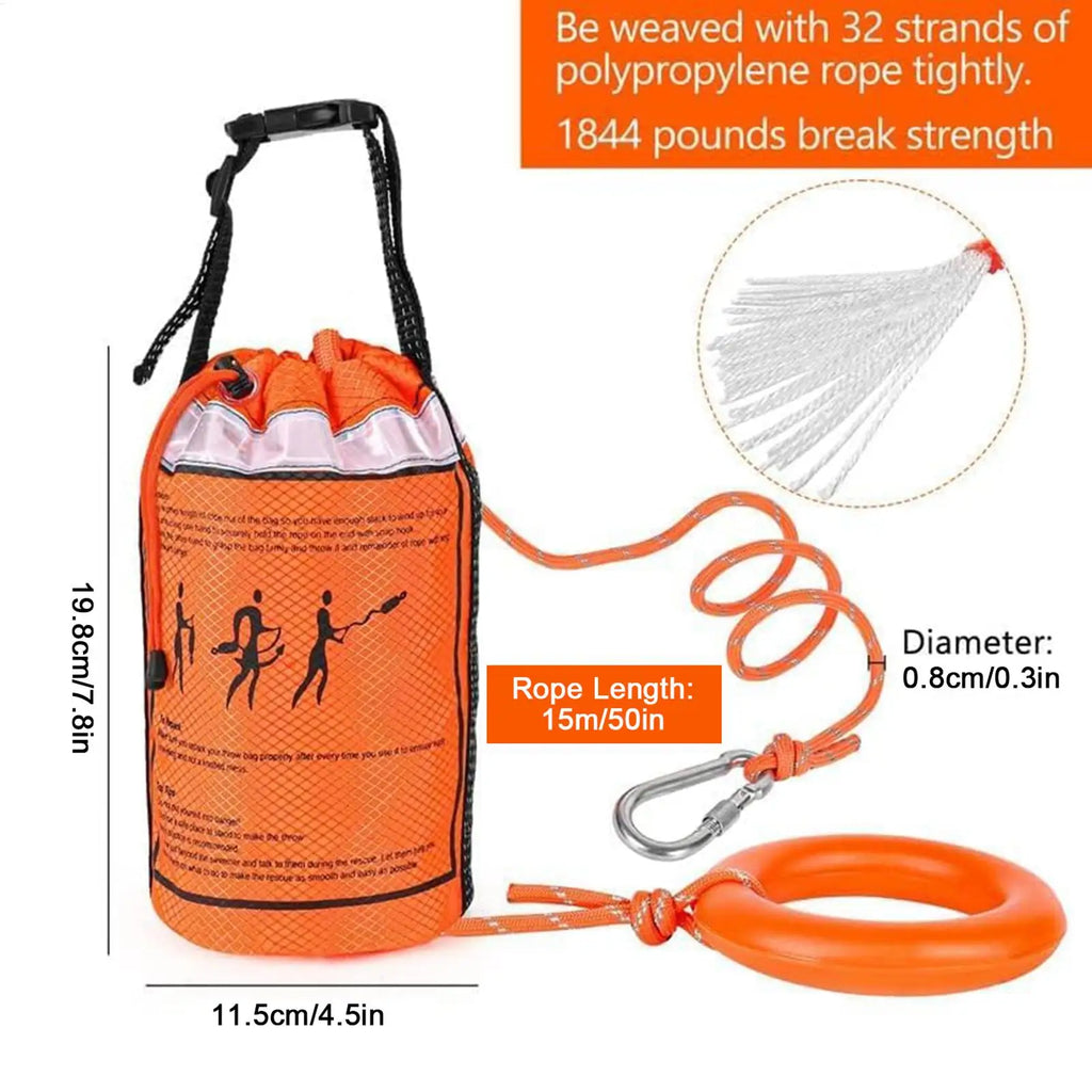 Reflective Water Rescue Throw Bag – 15m Kayak Throw Line