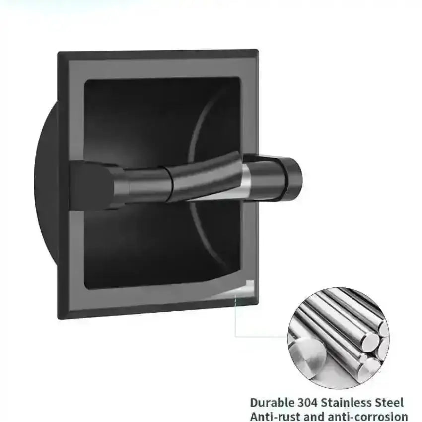 Black Recessed Wall Mount Toilet Paper Holder | Stainless Steel