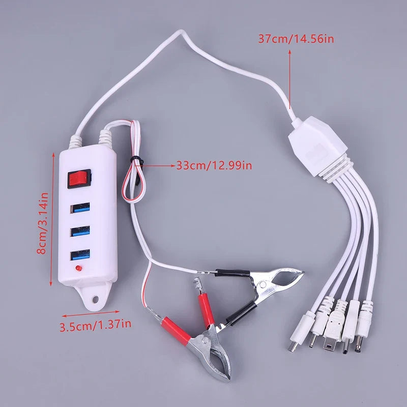 3-Port USB Clip Charger with Switch | Universal Battery Charger