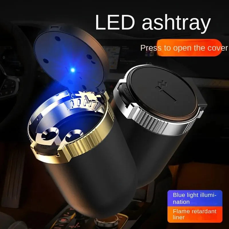 Car & Home Ashtray with Lid & Blue LED Light | ABS + Metal