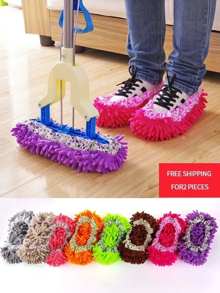 Chenille Mop Slippers Microfiber Floor Cleaning Shoe Covers 2pc