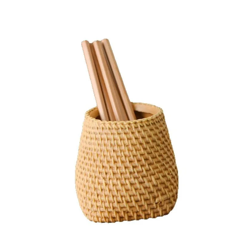 Rattan Pen Holder Desk Waterproof Sturdy School Office Supplies