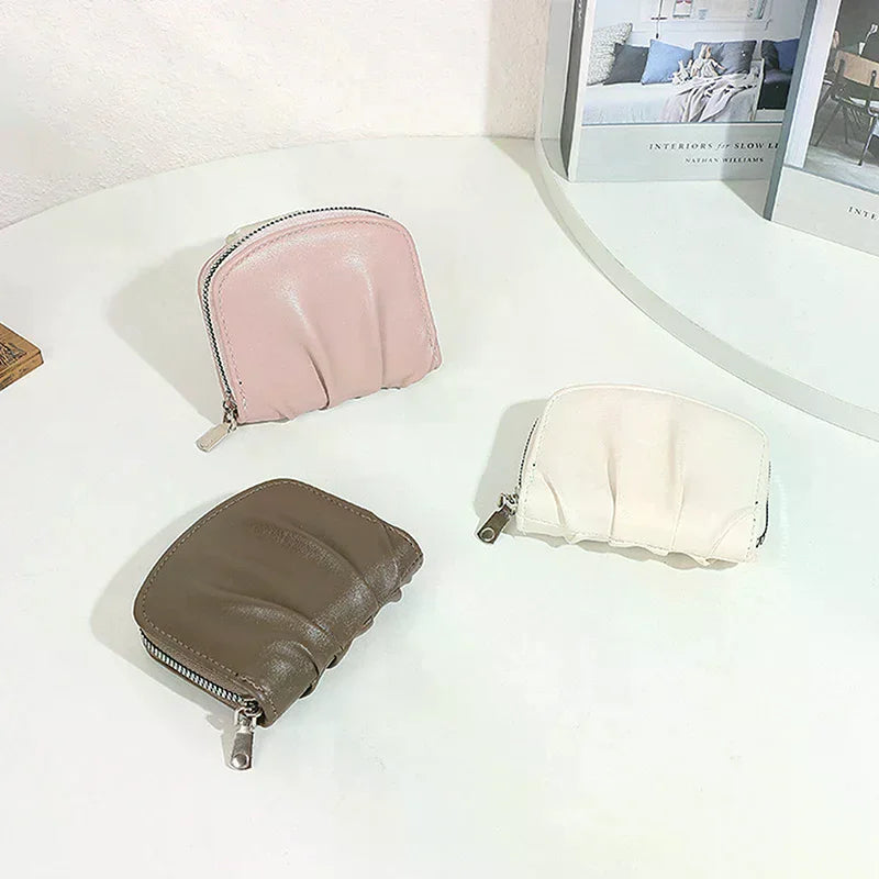 Mini Ruched Coin Purse – Compact PU Zipper Wallet