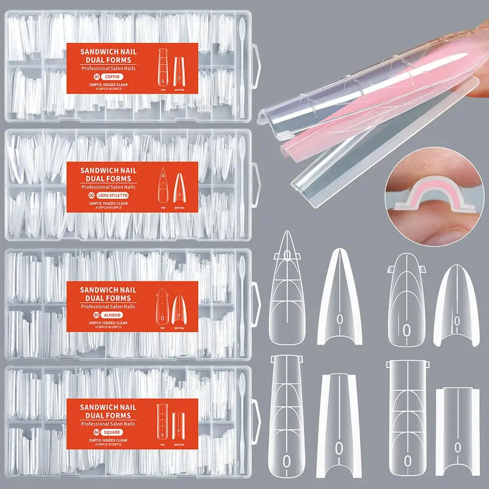 256-Piece Dual Form Nail Tips | Full Cover Gel Extension Kit