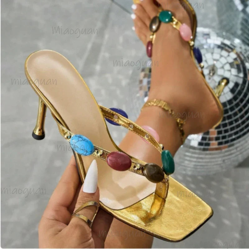 Gem Heeled Gladiator Sandals for Women – Party Platform Pumps