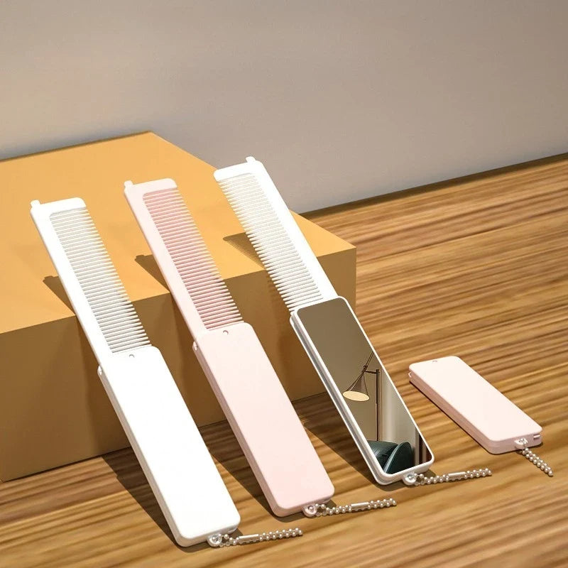 Mini Folding Massage Comb with Mirror | Travel Hair Brush