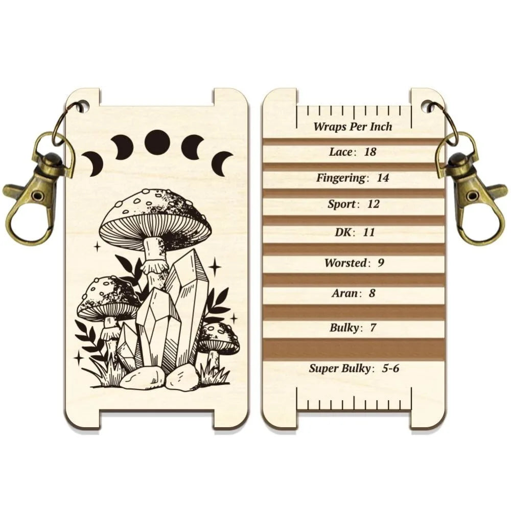 Wood Yarn WPI Gauge – Moon Phase Mushroom Spinning Card & Diz