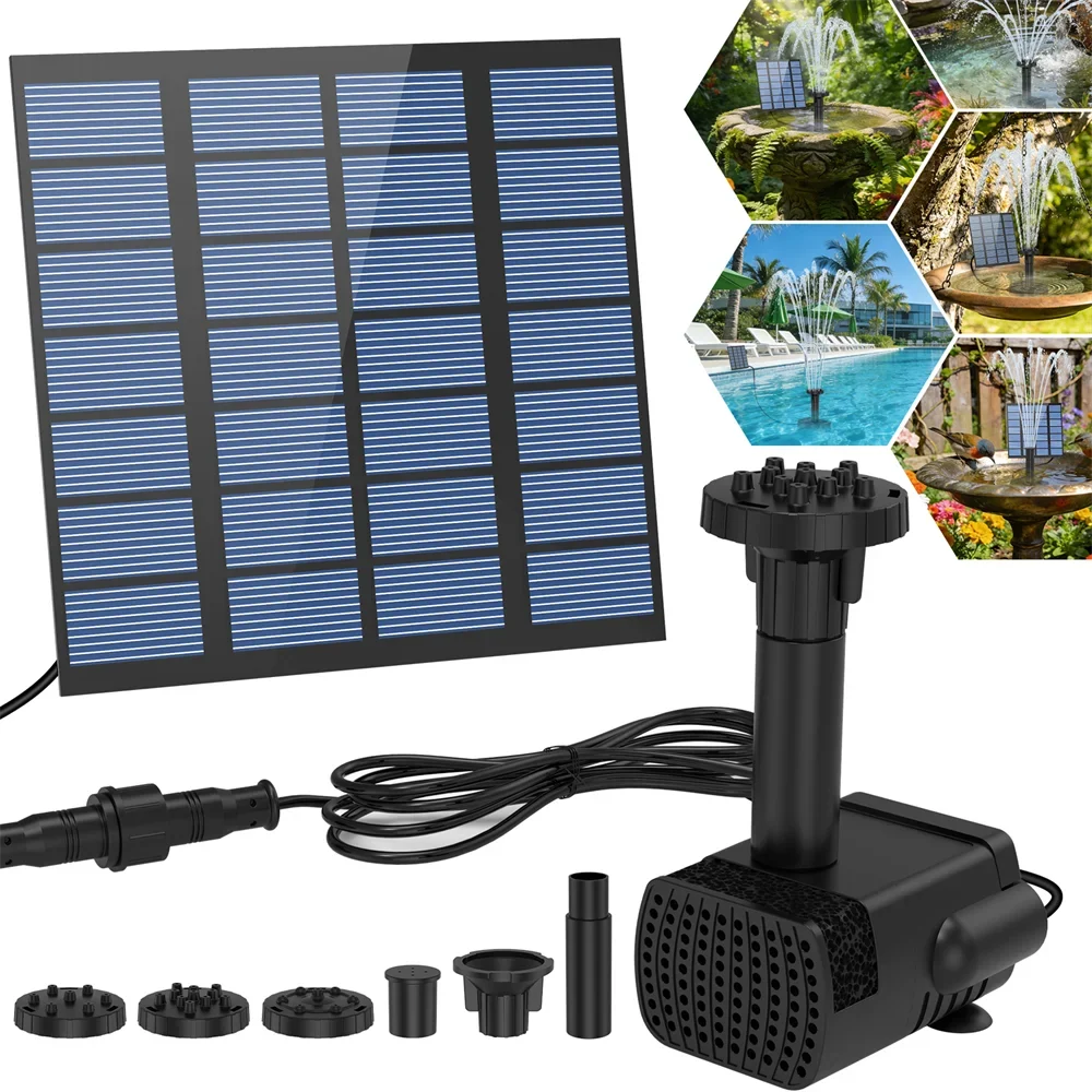 1.8W Solar Fountain Pump – 6 Nozzles, IPX8 Bird Bath Garden