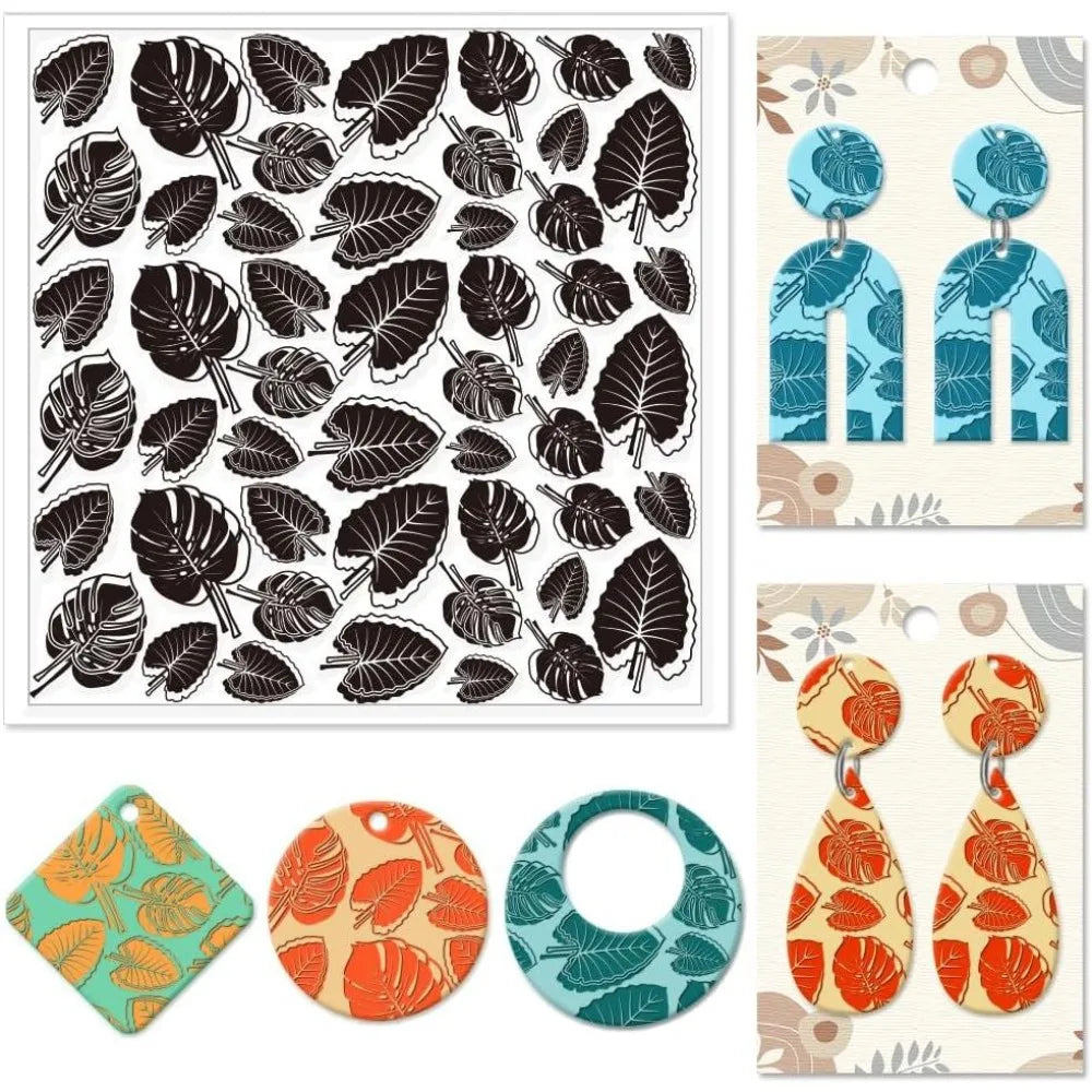 Tropical Leaves Polymer Clay Texture Stamp Sheet 14×14cm