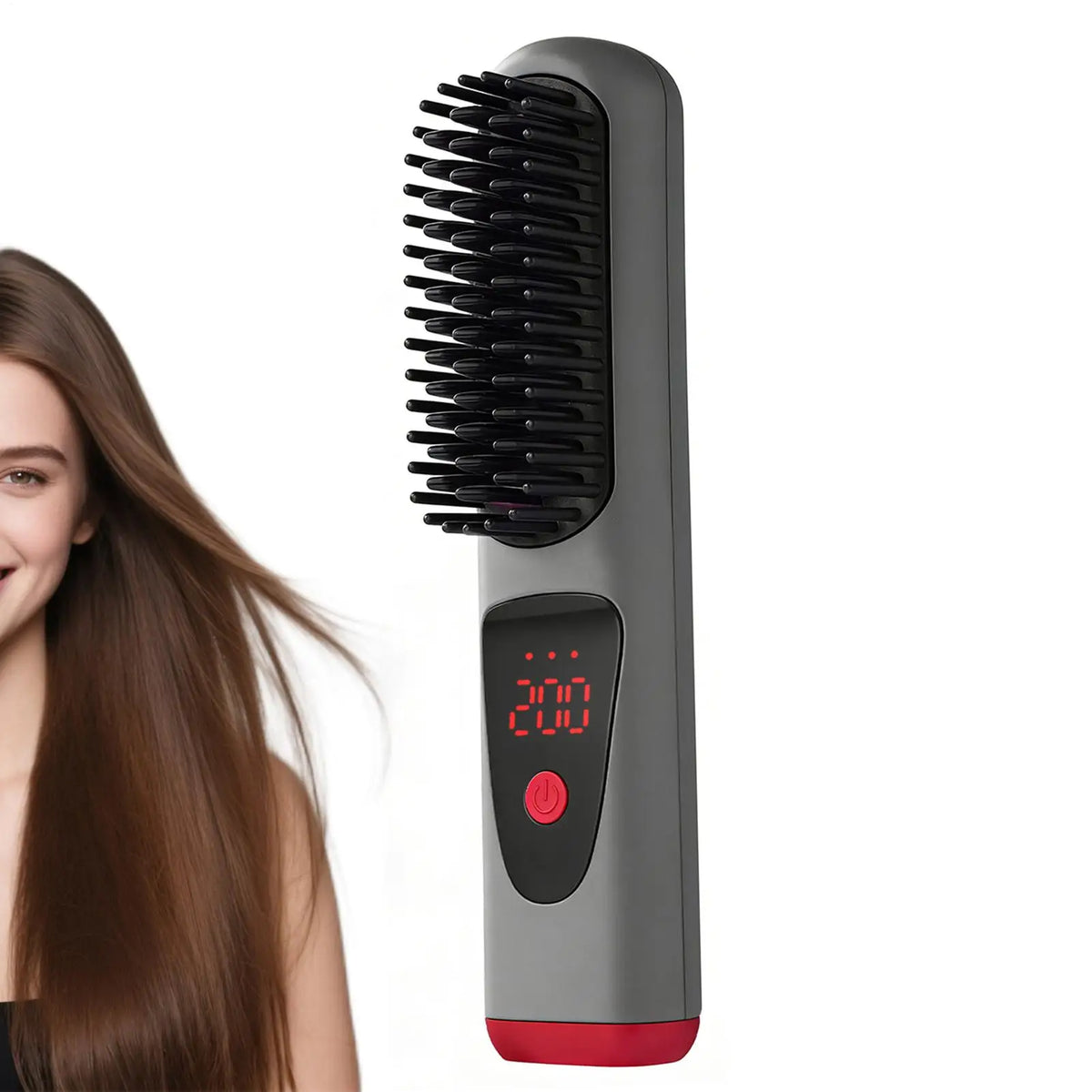 Cordless Ceramic Hair Straightener Brush – 4 Heat Levels & LED