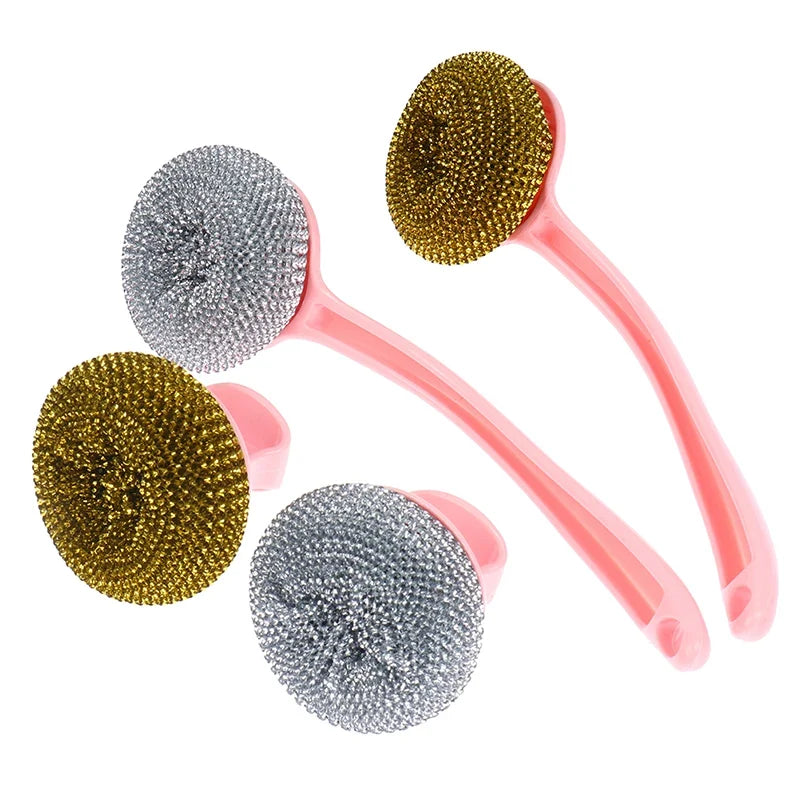 Stainless Steel Wire Ball Brush Long Handle | Kitchen Scrubber