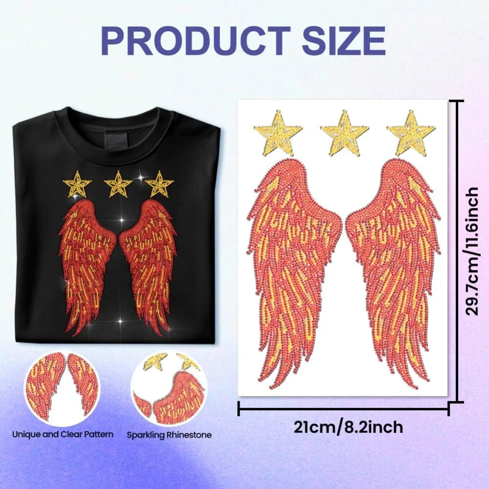 Glass Rhinestone Iron-On Appliqué – Star & Wing Patch 29.7x21cm
