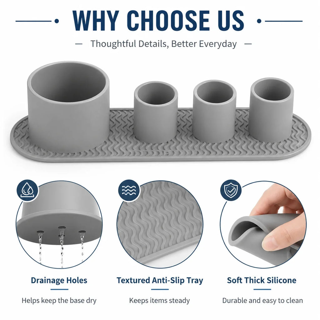 Silicone Toothbrush Holder – Bathroom Countertop Organizer