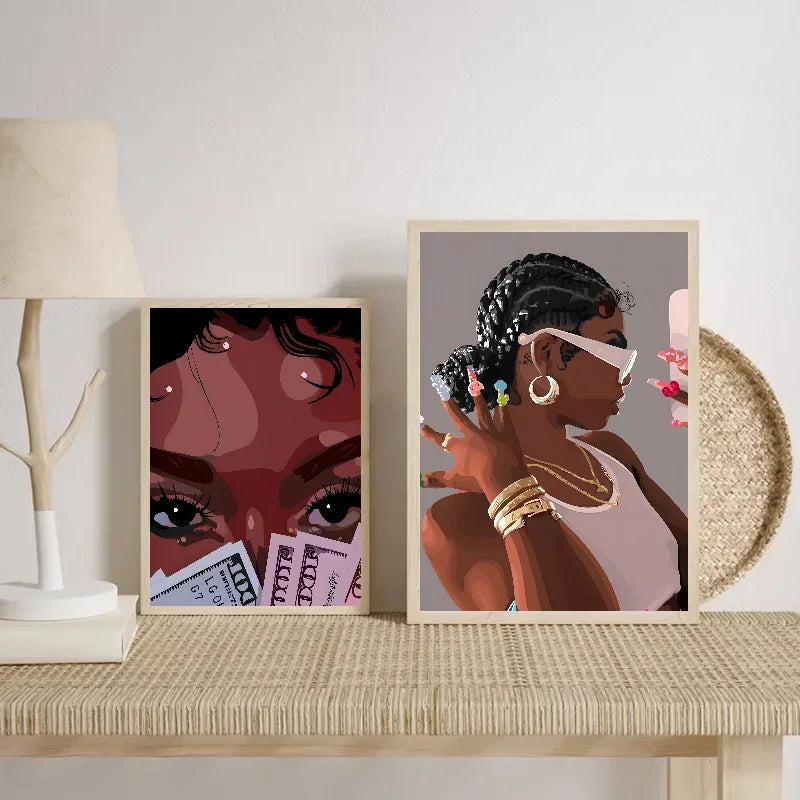 Hip Hop Black Girl Gold Jewelry Wall Poster | Self-Adhesive
