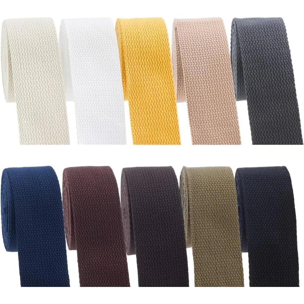 25M Polycotton Flat Webbing Ribbon – 10 Colors, 38mm Wide