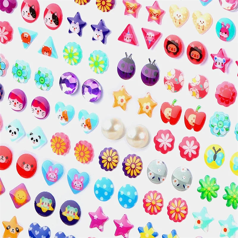 3D Self Adhesive Sticker Earrings Girls Cartoon Geometry Animal