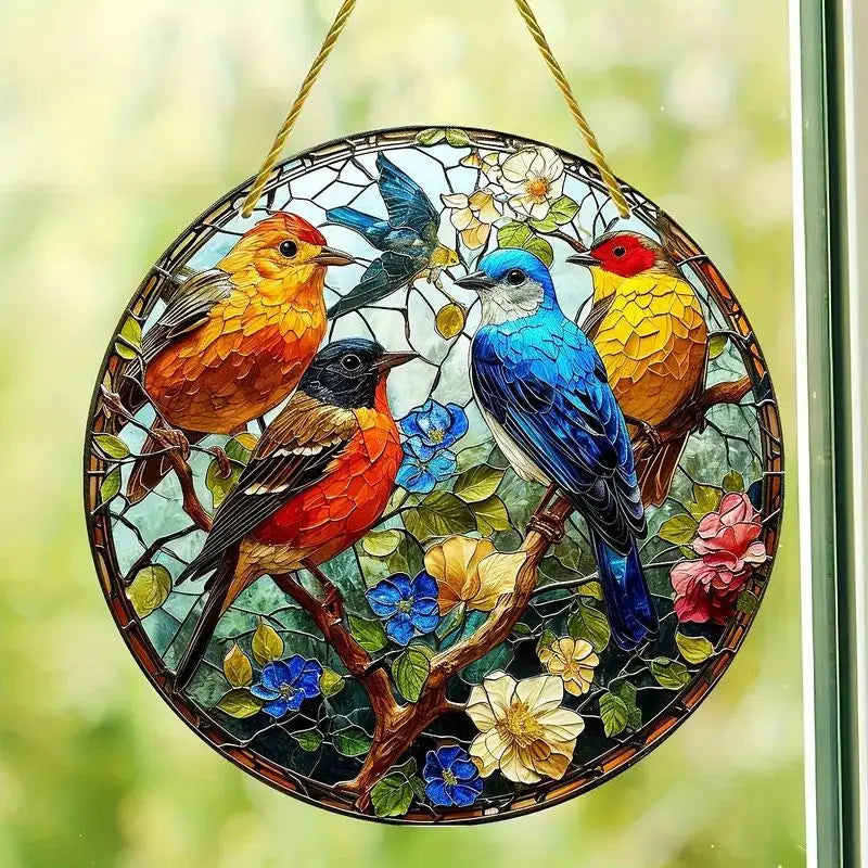 Acrylic Painted Hummingbird Pendant Bird Floral Pattern Suncatcher