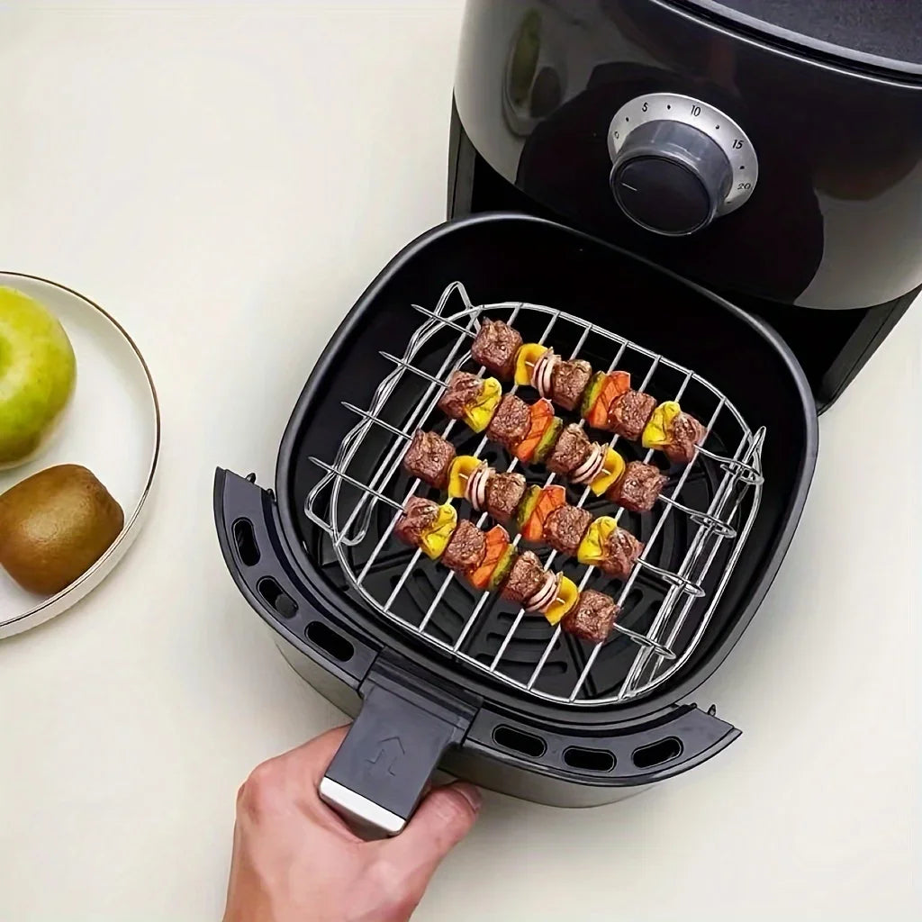 7.87" Air Fryer Square Grill Rack with 4 BBQ Skewers