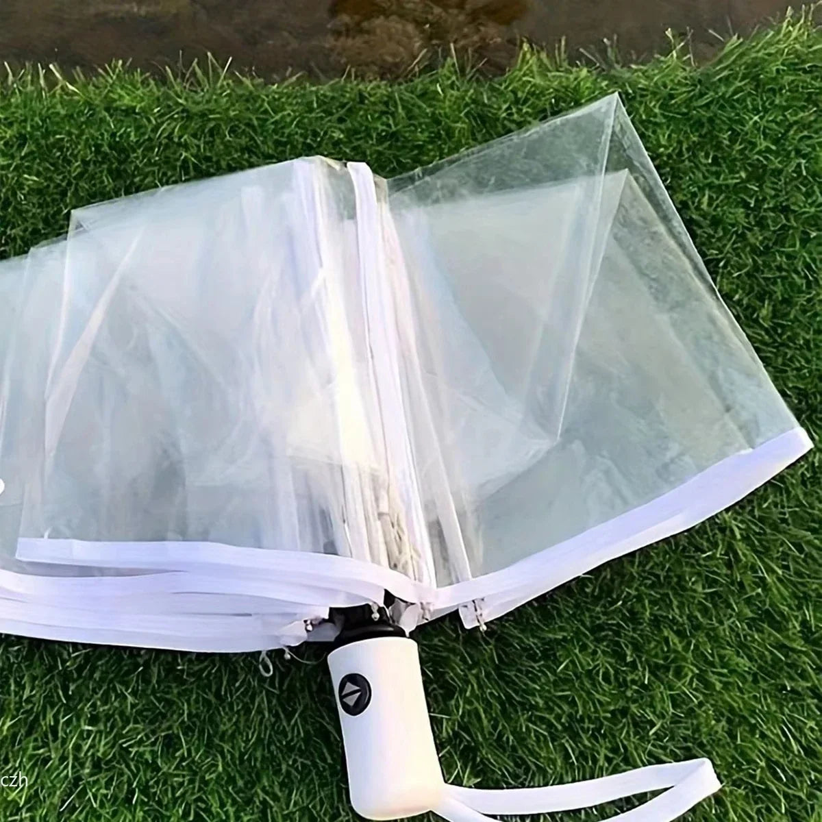 Korean Transparent Folding Umbrella – Auto Open & Close, 3-Fold