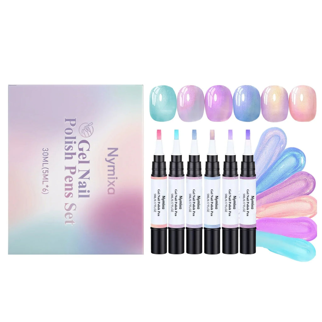 Nymixa 6pc Macaron Pearlescent Gel Nail Polish Pen Set – DIY Art