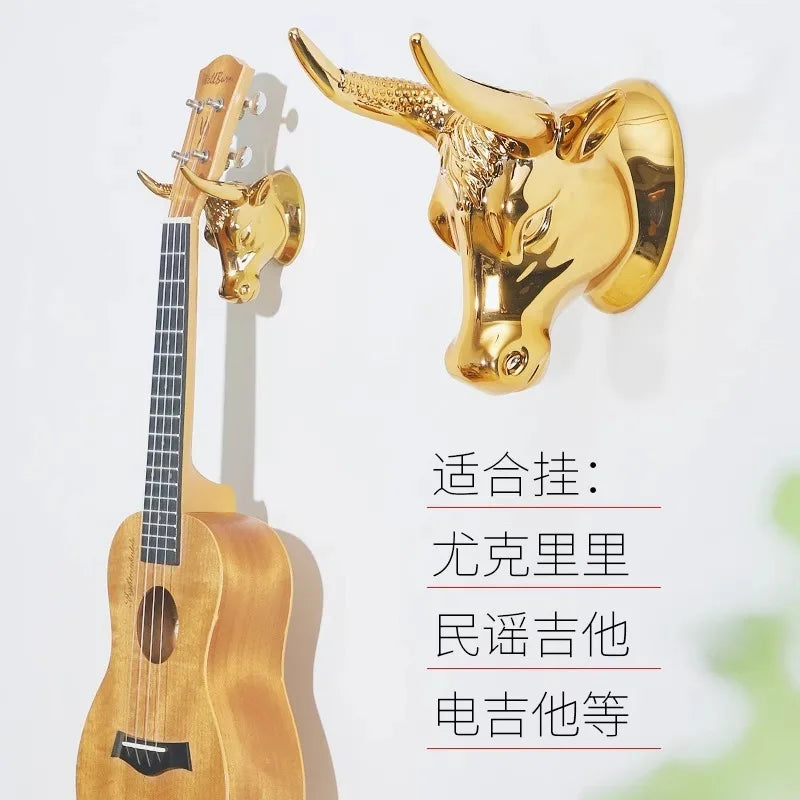 Luxurious Golden Bull Head Shaped Guitar Holder Wall Mount Hook Bass