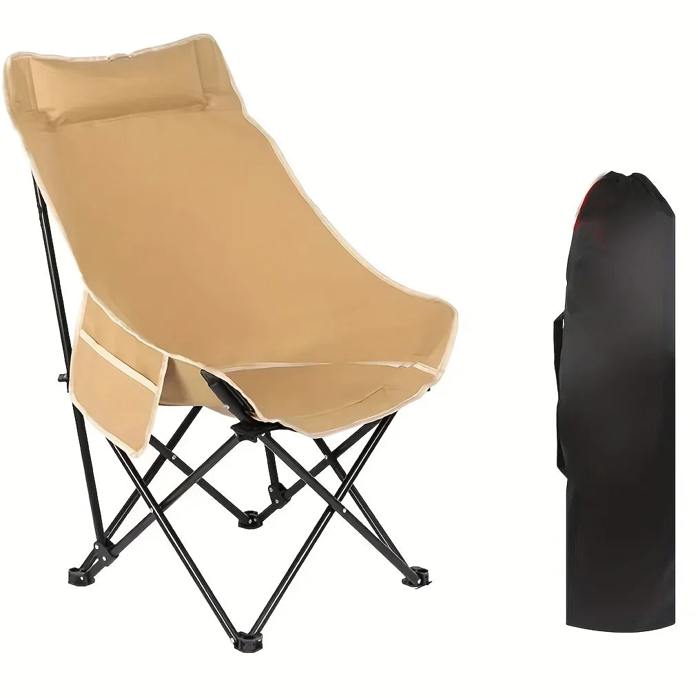 Portable High-Back Moon Chair – Foldable Stainless Steel Frame