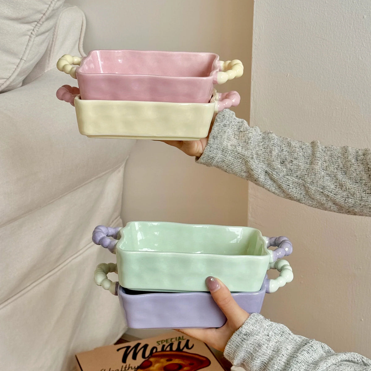 Ceramic Baking Bowl with Handles | Rectangular Oven Dish