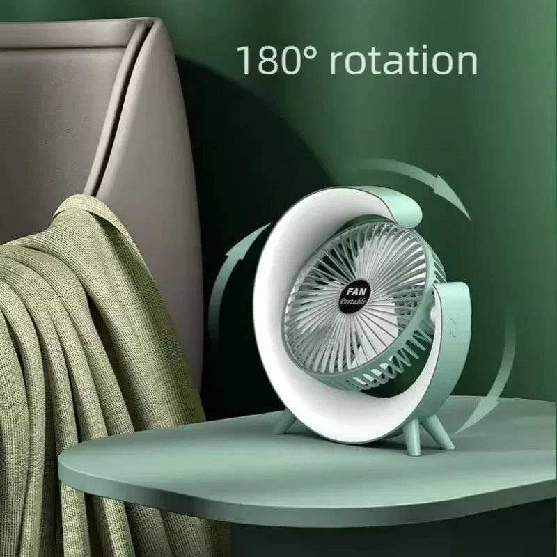 USB Rechargeable Mini Desk Fan with Color-Changing LED Lights