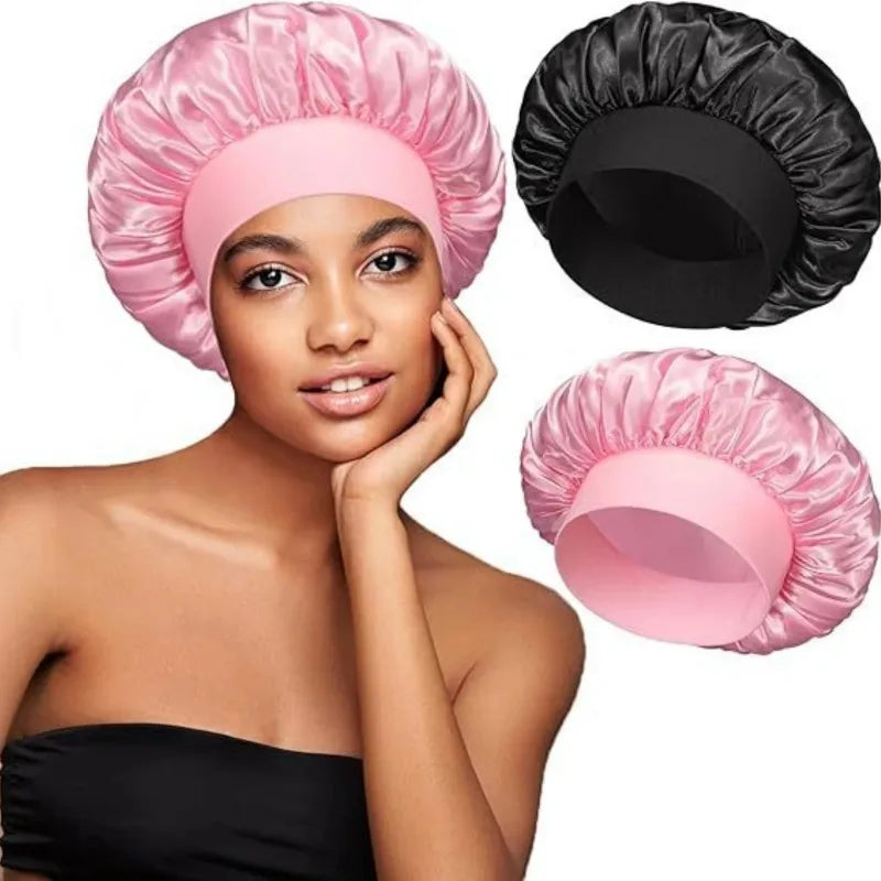 Elastic Wide-Band Satin Bonnet – Sleep & Bath Hair Cap