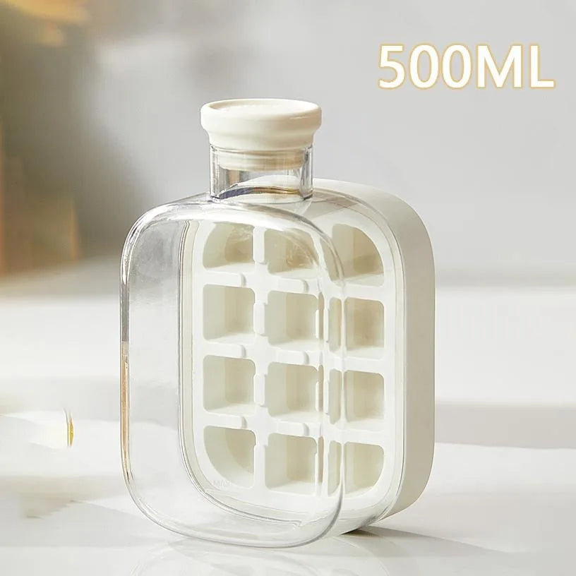 2-in-1 Ice Cube Tray & Water Bottle 500/800ml | Press Ice Maker