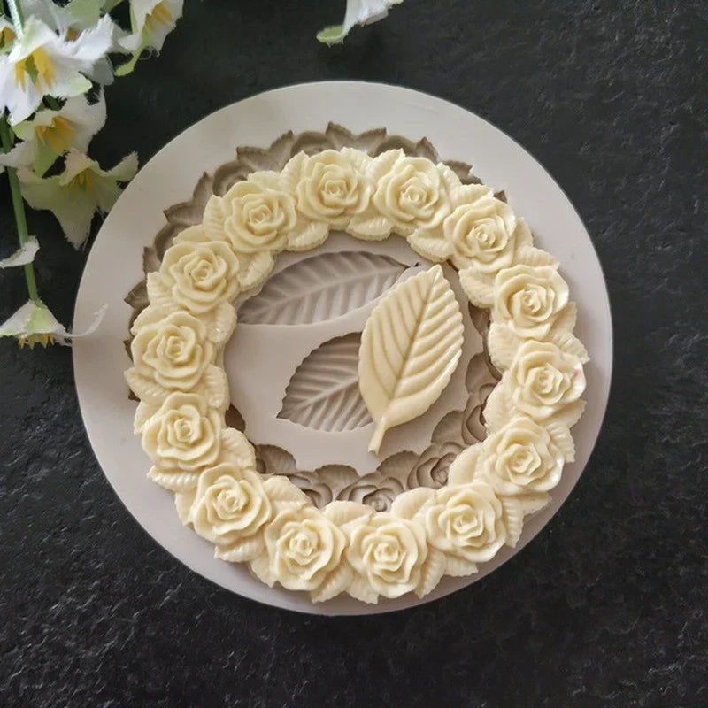 3D Rose Garland Silicone Fondant Mold for Cake Decorating