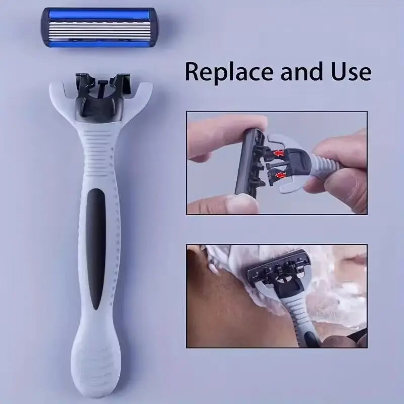 Men's 6-Layer Stainless Steel Safety Razor – Replaceable Head