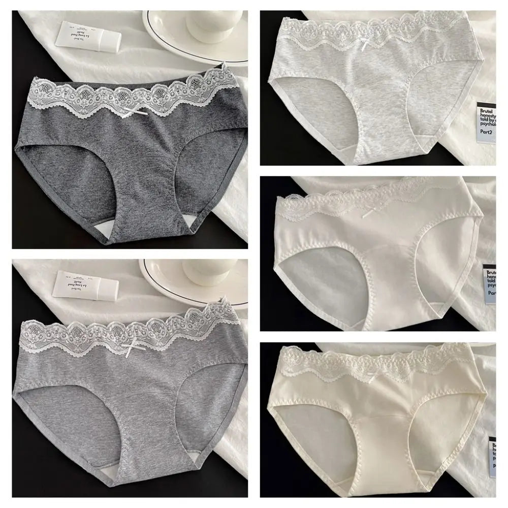Women's Soft Floral Lace Bow Briefs – Comfortable Panties M–XL