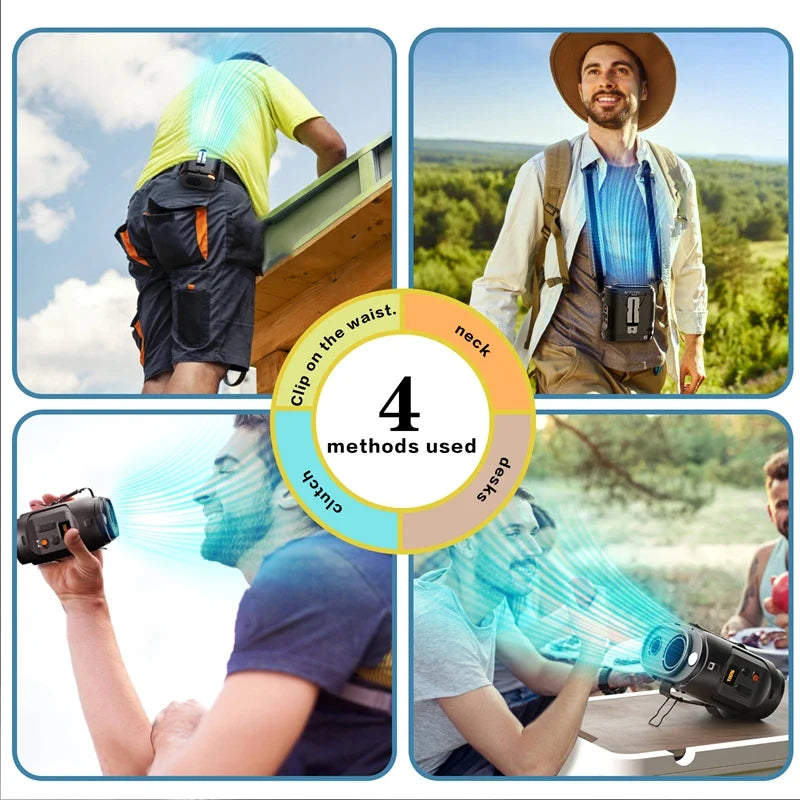 Portable Clip-On Waist Fan 5-Speed Hands-Free Belt Fan + Light