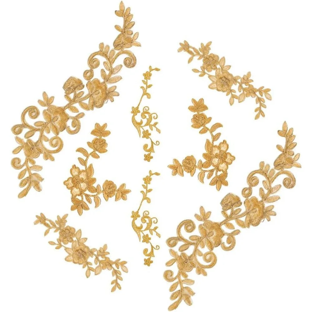8-Pc Golden Lace Flower Iron-On Sew-On Embroidery Patches