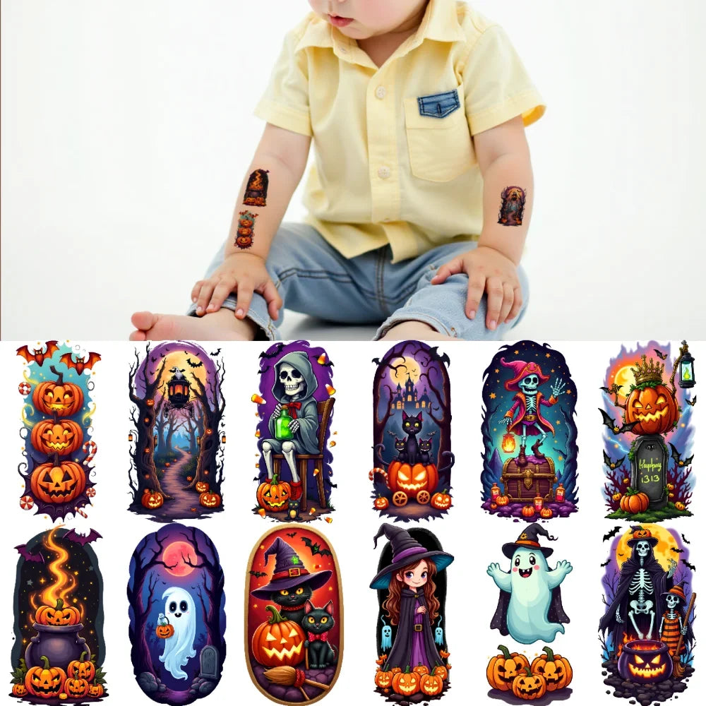 54pcs Halloween Temporary Tattoo Stickers – Waterproof Bat & Ghost