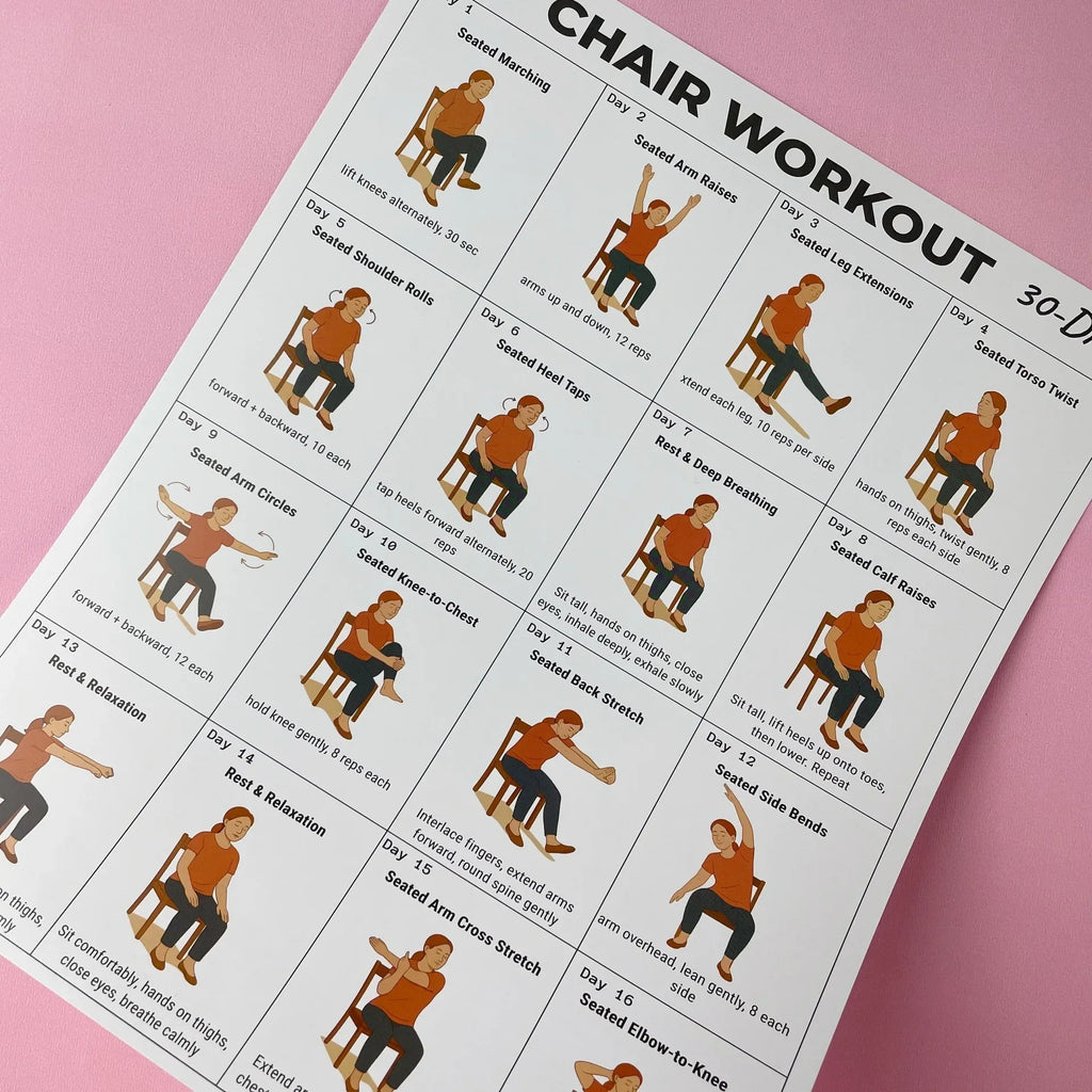 30-Day Chair Exercise Poster Set – Seated Fitness Guide for Seniors