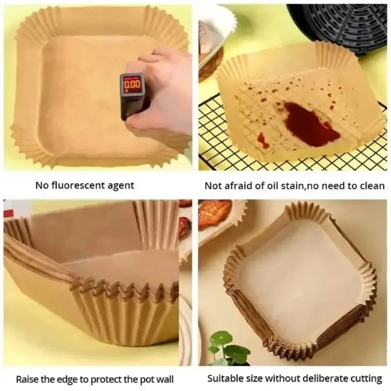 Air Fryer Parchment Liners – Round, Square & Rectangle, 50–100 Pk